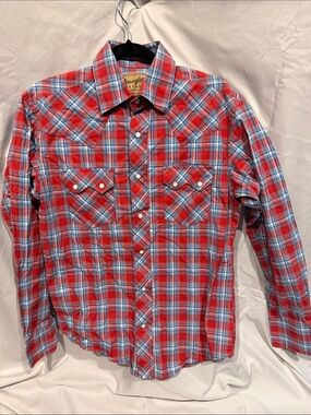 Wrangler Red and Blue Plaid Western-Style Button-Down Shirt